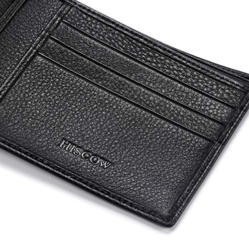 HISCOW Full Grain Leather Bifold Wallets for Men, Slim Minimalist Mens Wallet, Gifts for Dad Birthday Fathers Day (Pebbled Black) - Image 5
