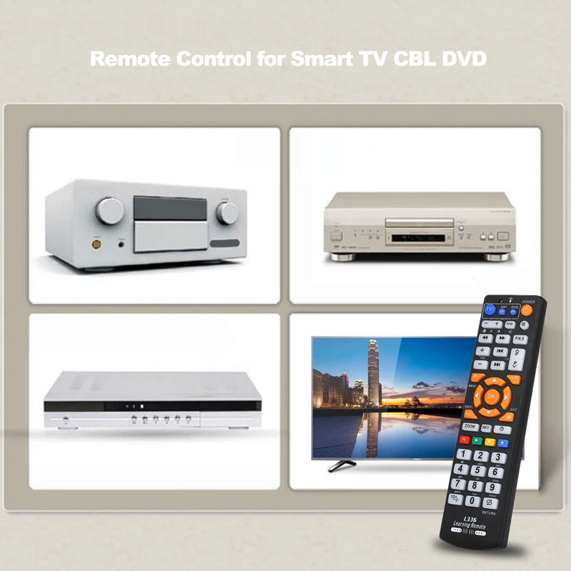Smart Remote: Black, Fast Code Locating, 3 Devices 126 Keys Learning Function, Sleek Handheld Design With Big Color-Coded Buttons - Permanent Memory, User Friendly Television Control for Multiple Infr - Image 2