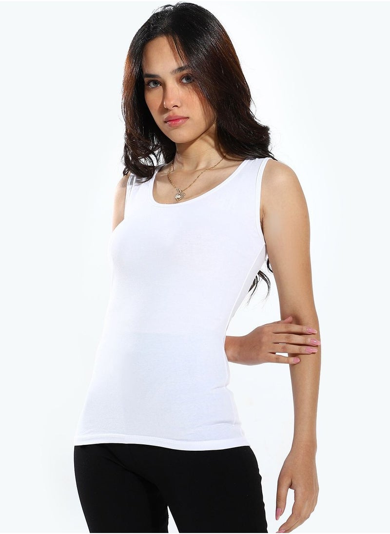 Mesery - Mesery Women's Cotton Stretch Plain Tank Top-White - Image 1