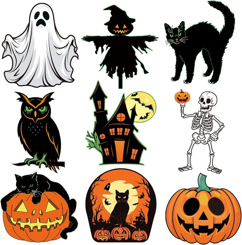COCHIE Large Size Vintage Halloween Decorations Double-Sided Halloween Cutouts Retro Halloween Cut-Outs Cardboard Old Style for Window Wall Decor(9PCS) - Image 1