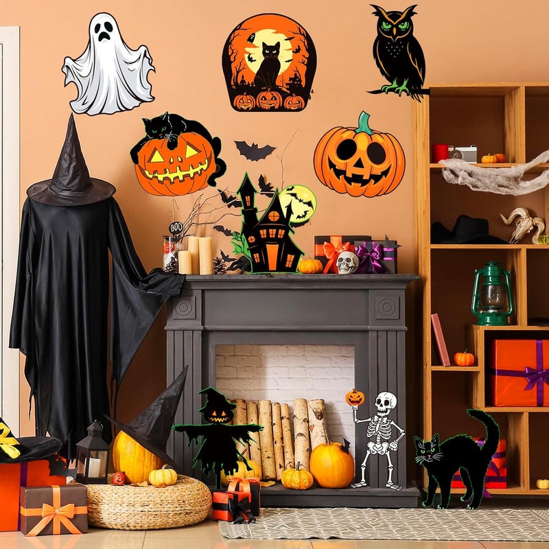 COCHIE Large Size Vintage Halloween Decorations Double-Sided Halloween Cutouts Retro Halloween Cut-Outs Cardboard Old Style for Window Wall Decor(9PCS) - Image 4