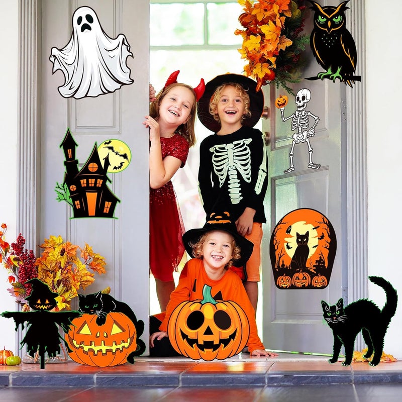 COCHIE Large Size Vintage Halloween Decorations Double-Sided Halloween Cutouts Retro Halloween Cut-Outs Cardboard Old Style for Window Wall Decor(9PCS) - Image 5
