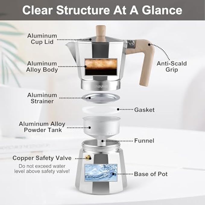 Sivaphe Stovetop Coffee Maker 450Ml9 Cups Aluminium Moka Pot Italian Espresso Maker With HeatResistant Handle Silver - Image 4