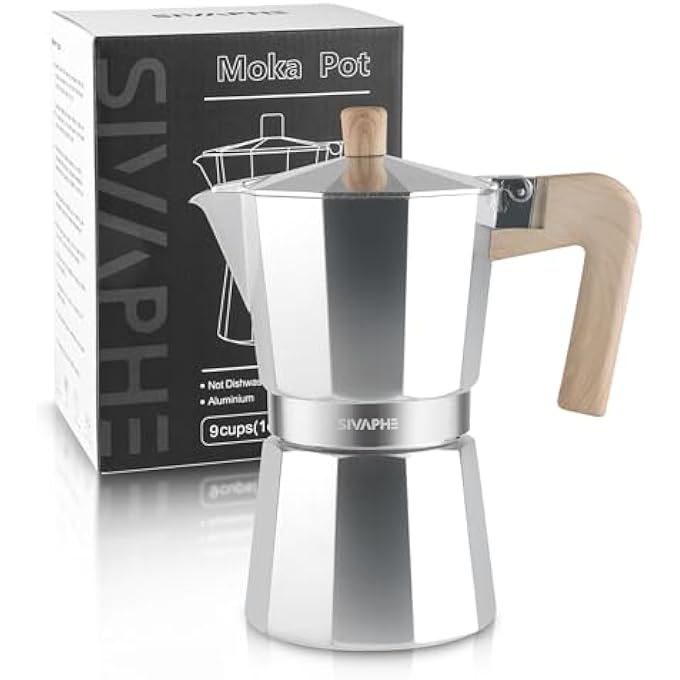 Sivaphe Stovetop Coffee Maker 450Ml9 Cups Aluminium Moka Pot Italian Espresso Maker With HeatResistant Handle Silver - Image 2