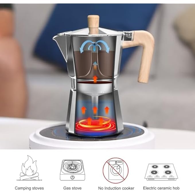 Sivaphe Stovetop Coffee Maker 450Ml9 Cups Aluminium Moka Pot Italian Espresso Maker With HeatResistant Handle Silver - Image 3