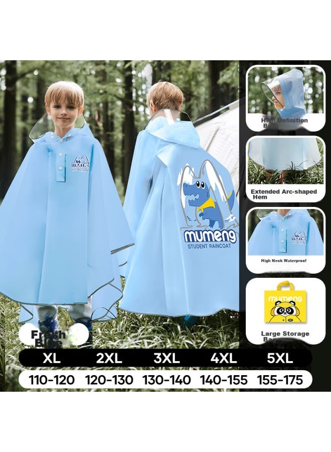 Moremerry Children's Raincoat For Boys And Girls, Full-body Waterproof With Backpack Space, Elementary School Student Rain Poncho For School, Fresh Blue, XL - Image 1