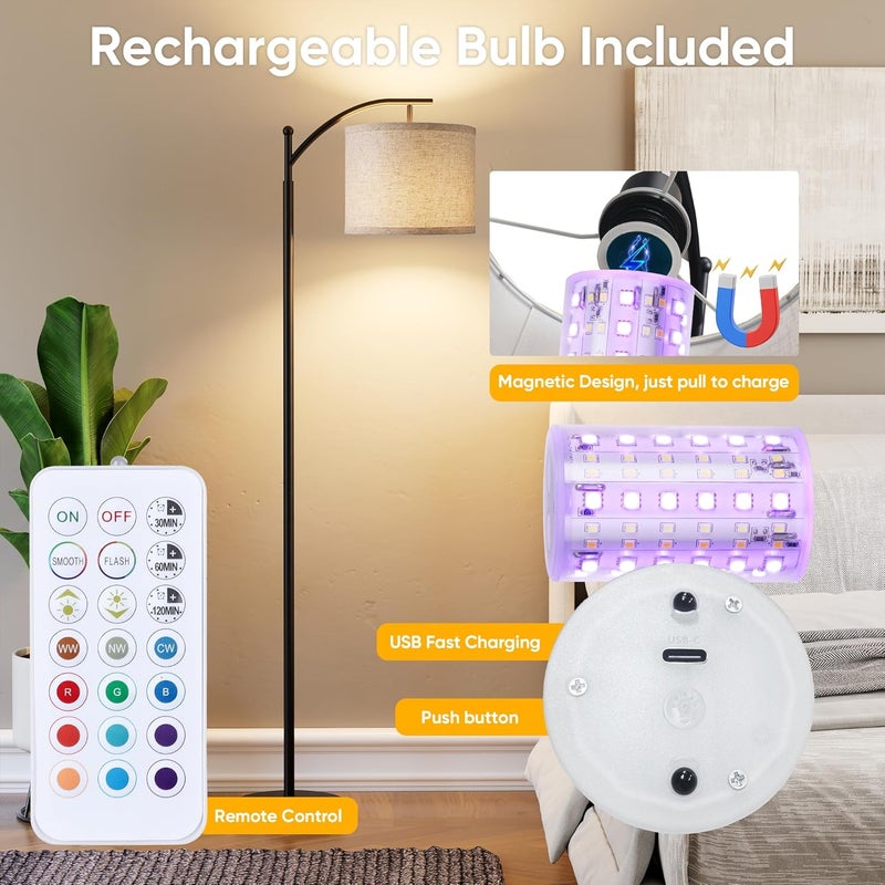 Rottogoon Battery Operated Floor Lamp, RGB Dimmable Cordless Standing Lamp with Remote Control for Living Room, Tall Floor Lamp for Bedroom - Image 5