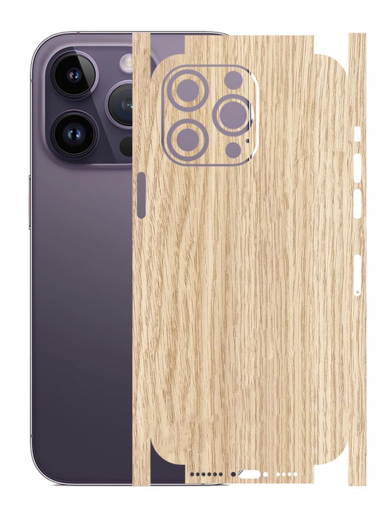 AtOdds حماية شاشة خلفية كاملة للجسم - ملصق لاصق بتصميم خشبي لجهاز iPhone 14 Pro Max | لمسة نهائية غير قابلة للخدش (تصميم - خشب فاتح) - Image 1