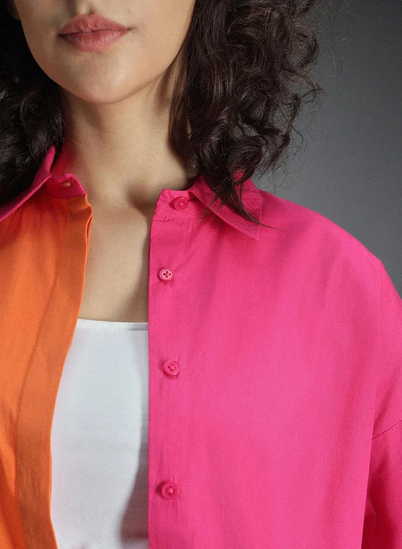 HIGH STAR Women's Multicolor Colorblocked Oversized Pure Cotton Shirt