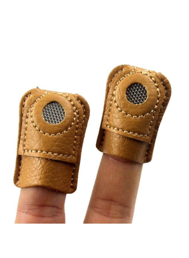 2 Pieces PU Leather Thimbles for Hand Sewing Quilting, PU Leather Finger Protectors Finger Guard Pin - Image 1