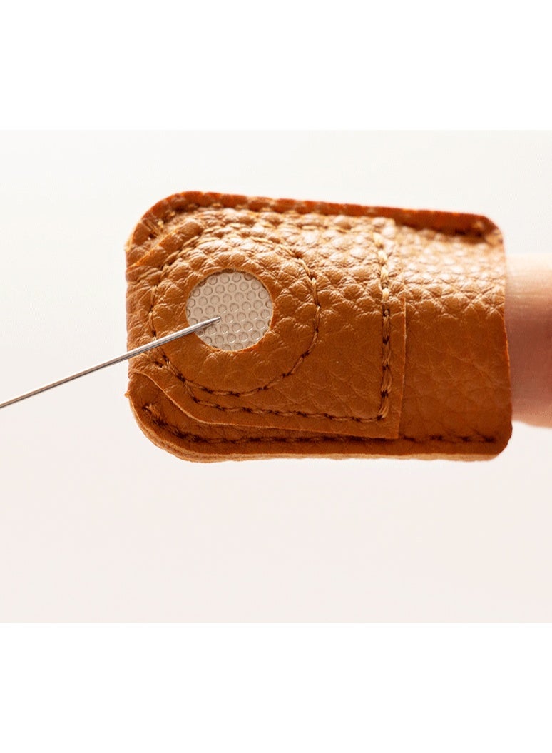 2 Pieces PU Leather Thimbles for Hand Sewing Quilting, PU Leather Finger Protectors Finger Guard Pin - Image 3