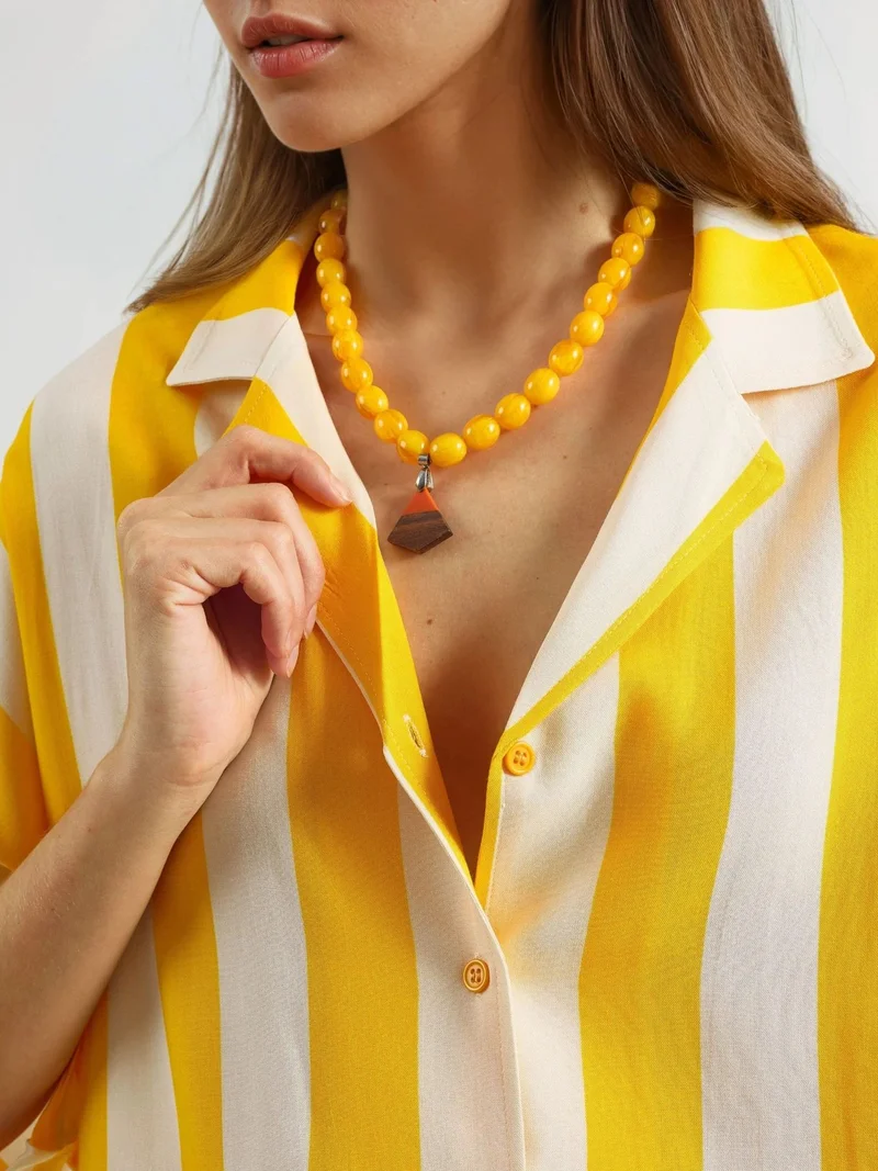 Busem Lemon Yellow BUSEM Relaxed Fit Striped Button-Up Shirt for Women | Best Price UAE