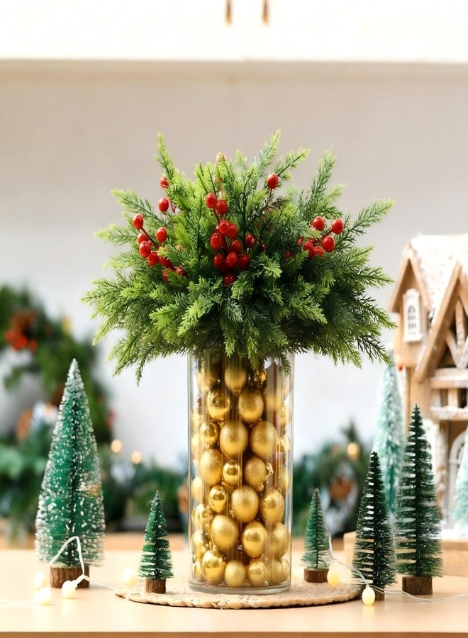 Giegxin 85 Pcs Christmas Dining Table Centerpiece DIY Set with 1 Vase 5 Artificial Pine Branches 70 Golden Vase Filler Balls 8 Red Berries 1 Paper Tube for Dinning Table Party Festival Decor - Image 1