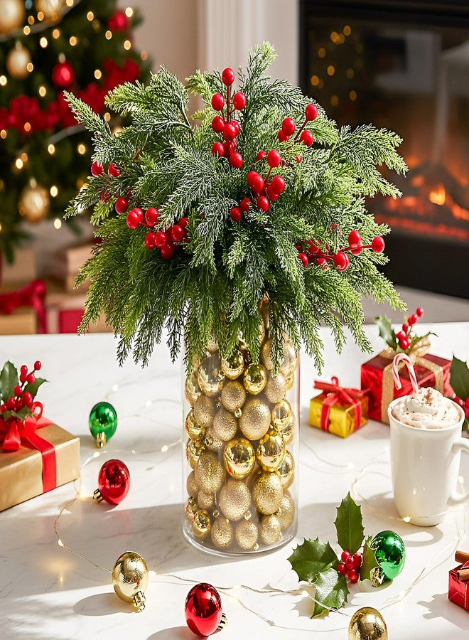 Giegxin 85 Pcs Christmas Dining Table Centerpiece DIY Set with 1 Vase 5 Artificial Pine Branches 70 Golden Vase Filler Balls 8 Red Berries 1 Paper Tube for Dinning Table Party Festival Decor - Image 2