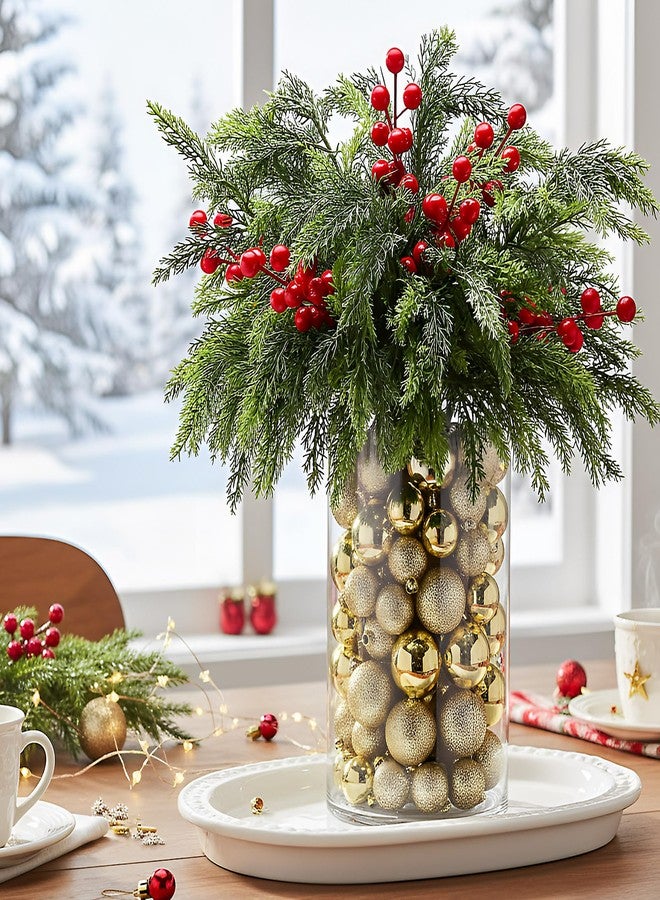 Giegxin 85 Pcs Christmas Dining Table Centerpiece DIY Set with 1 Vase 5 Artificial Pine Branches 70 Golden Vase Filler Balls 8 Red Berries 1 Paper Tube for Dinning Table Party Festival Decor - Image 4