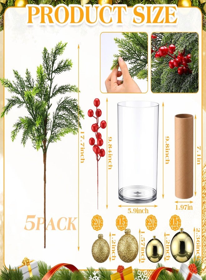 Giegxin 85 Pcs Christmas Dining Table Centerpiece DIY Set with 1 Vase 5 Artificial Pine Branches 70 Golden Vase Filler Balls 8 Red Berries 1 Paper Tube for Dinning Table Party Festival Decor - Image 3