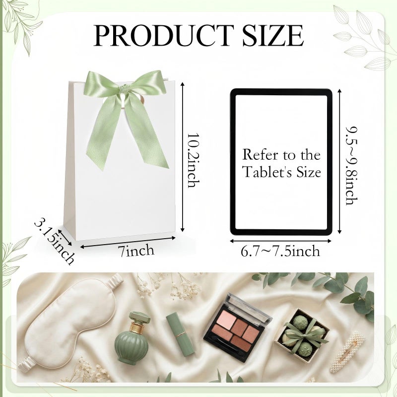 Aliceset 12 Pcs Small Thank You Bridesmaid Gift Bags 10 x 7 x 3.15'' with Die Cut Handles Compact Bags with Bow Ribbon for Wedding Baby Shower Birthday Party Favors(White,Sage Green) - Image 2