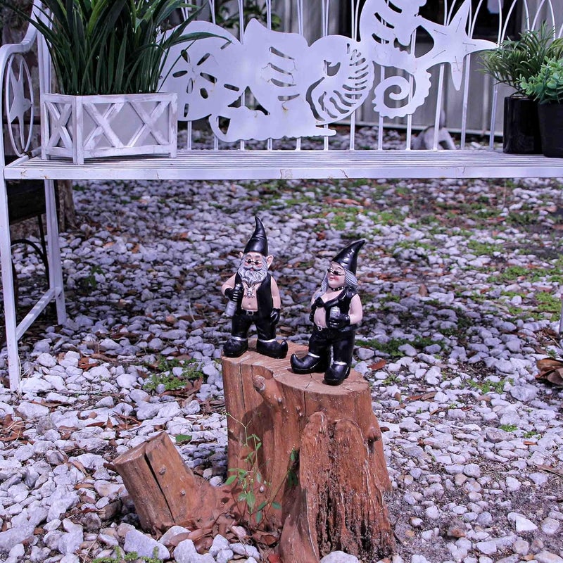 Zeckos Gnoschitt and Gnofun Thirsty Biker Garden Gnome Statues 7.5 Inches High - Funny Indoor Outdoor Décor - Leather-Clad Yard, Flowerbed or Shelf Figurines - Image 2