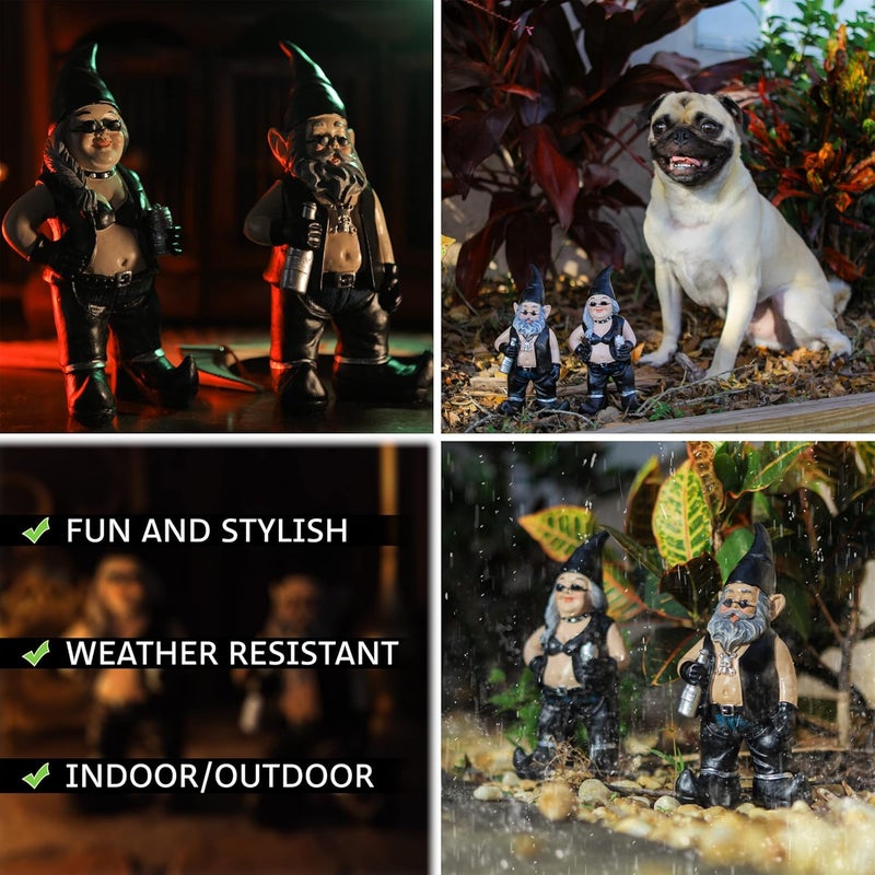 Zeckos Gnoschitt and Gnofun Thirsty Biker Garden Gnome Statues 7.5 Inches High - Funny Indoor Outdoor Décor - Leather-Clad Yard, Flowerbed or Shelf Figurines - Image 5