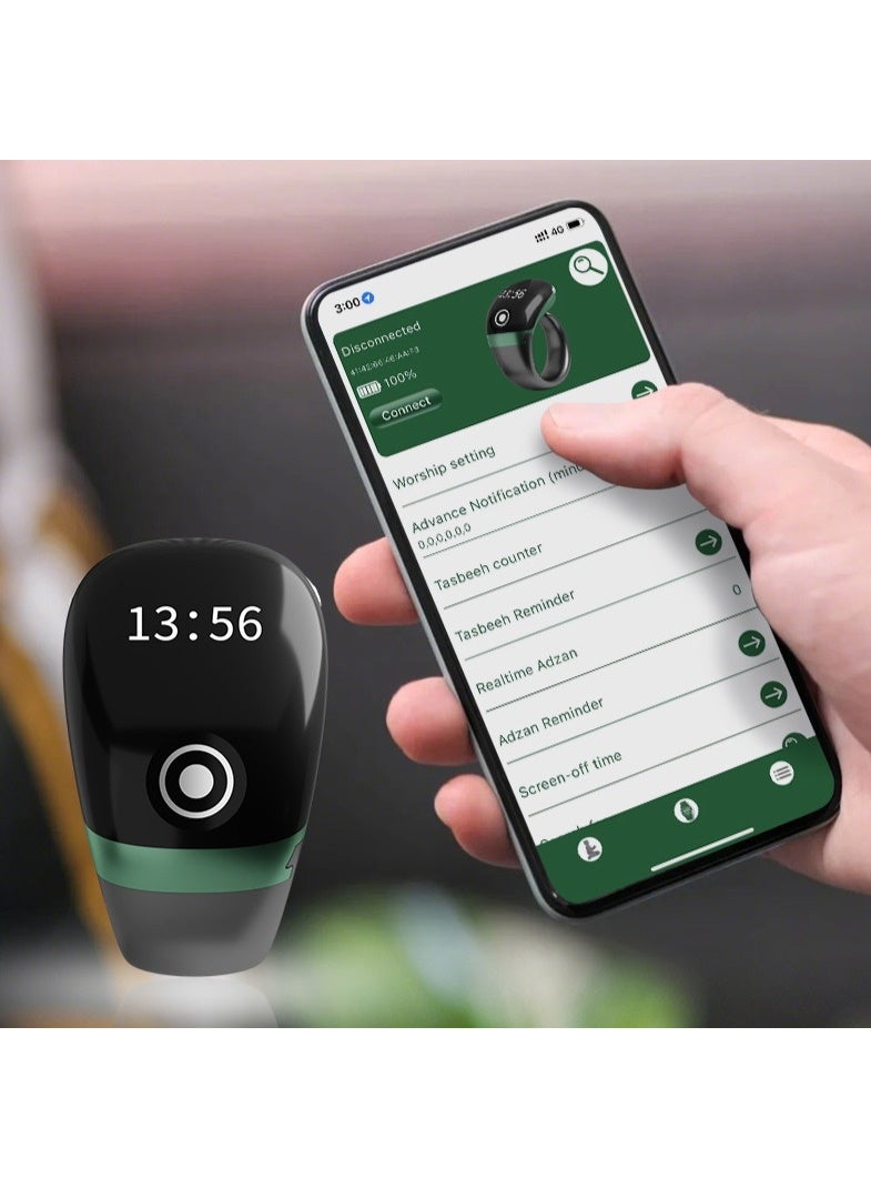 حلقة تسبيح وذكر ذكية، عداد صلاة رقمي بشاشة OLED، تنبيه بالاهتزاز، تحكم عبر تطبيق بلوتوث، وبطارية قابلة للشحن - Image 2