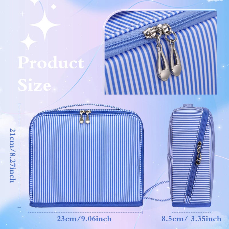 SilTriangle Striped Makeup Bag Large Cosmetic Bags for Women Gift with Brush Loops Mesh Pocket Wrist Strap Travel Organizer Storage Pouch Toiletry Case with Divider for Mirror(Blue) - Image 2