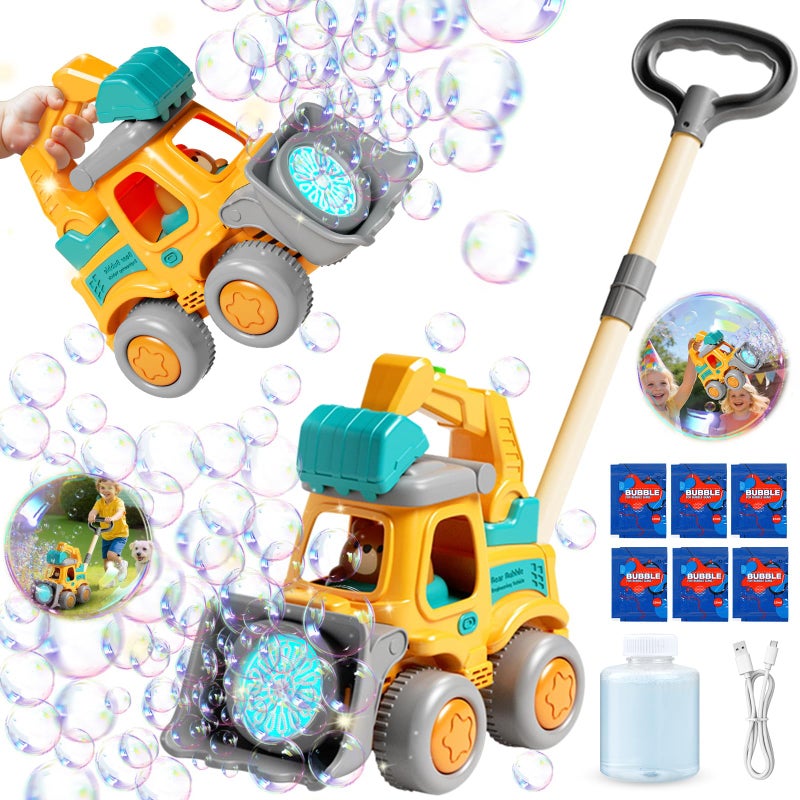 Britik Bubble Machine for Toddlers 36 Construction Truck Bubble Lawn Mover 2in1 Handheld Push Automatic Bubble Blower with Led Lights USB Rechargeable Bubbles Toy for Kids Boy Girl 36 Year Old - Image 3