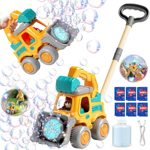 Britik Bubble Machine for Toddlers 36 Construction Truck Bubble Lawn Mover 2in1 Handheld Push Automatic Bubble Blower with Led Lights USB Rechargeable Bubbles Toy for Kids Boy Girl 36 Year Old - Image 1