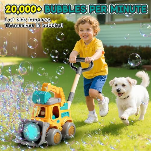 Britik Bubble Machine for Toddlers 36 Construction Truck Bubble Lawn Mover 2in1 Handheld Push Automatic Bubble Blower with Led Lights USB Rechargeable Bubbles Toy for Kids Boy Girl 36 Year Old - Image 5