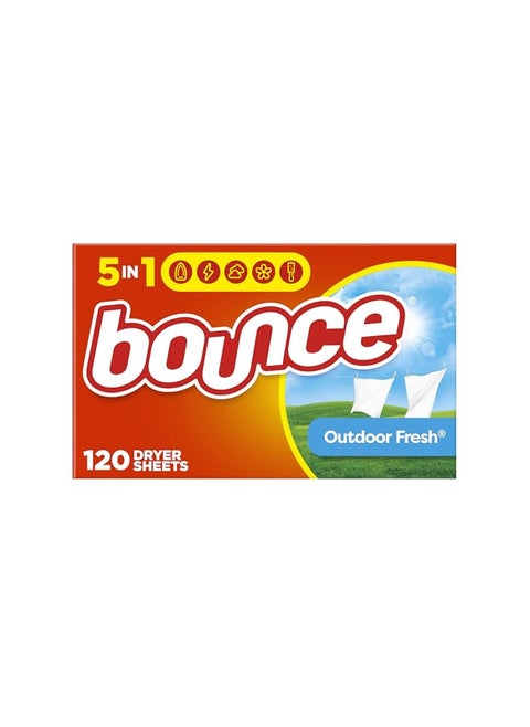 Bounce Dryer Sheets Laundry Fabric Softener, Outdoor Fresh Scent, 120 Count