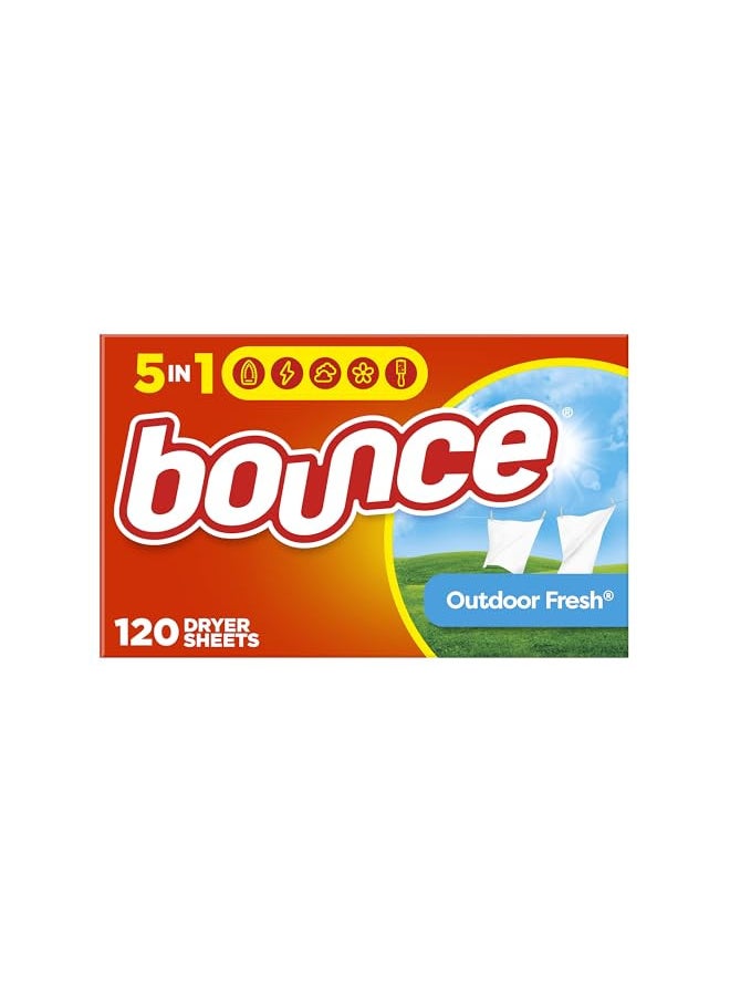 Bounce Bounce Dryer Sheets Laundry Fabric Softener, Outdoor Fresh Scent, 120 Count  - Image 1