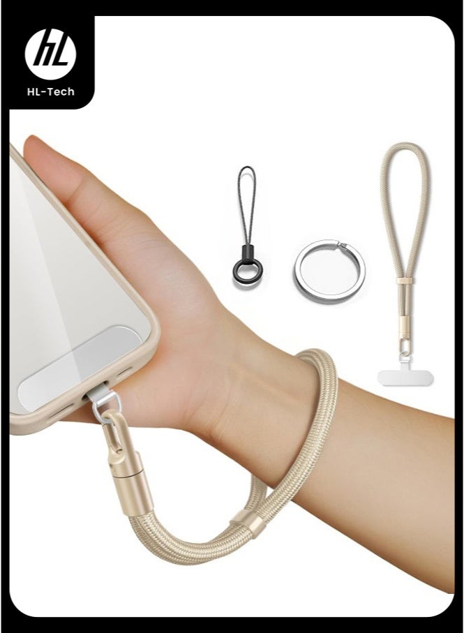 HL-Tech Universal Cell Phone Wristband, Anti-Theft Adjustable Lanyard with Keychain, Cell Phone Lanyard Accessory 3 Pcs - Compatible with All Phone Cases, Multifunctional Wristband for Smartphones, Cameras, Keys - Camel - Image 1