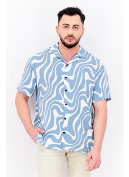 Jack Jones Men Regular Fit Short Sleeves Allover Print Casual Shirt, Slate Blue  - Image 1