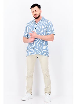 Jack Jones Men Regular Fit Short Sleeves Allover Print Casual Shirt, Slate Blue  - Image 4