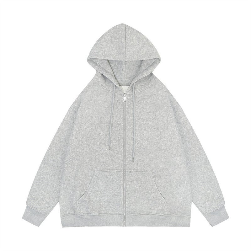 Generic Solid color cross-border sweater supply full zipper hoodie mens blank cardigan zipper hoodie sweater spot Light gray (short zipper)