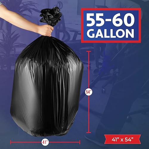 Munfix 55-60 Gallon Trash Bags Heavy Duty - Bulk 150 Pack Large Garbage Bags - Big Black Commercial Trash Can Liners - Made In USA - Image 2
