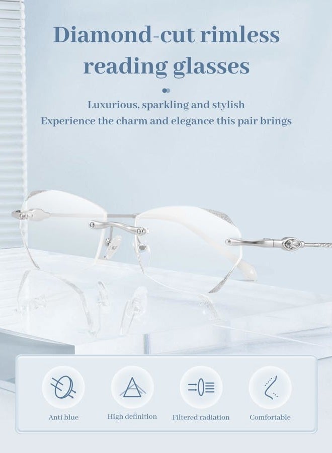LUFF Rimless Reading Glasses for Women,Frameless Metal Fashion Diamond Cut Edge Blue Light Computer Reader,Anti Eyestrain - Image 2
