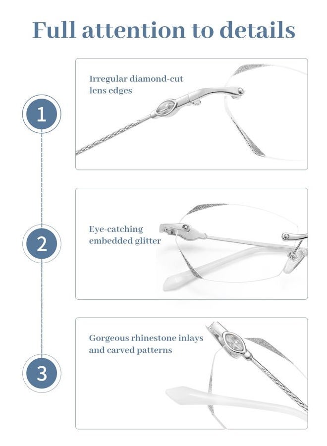 LUFF Rimless Reading Glasses for Women,Frameless Metal Fashion Diamond Cut Edge Blue Light Computer Reader,Anti Eyestrain - Image 4