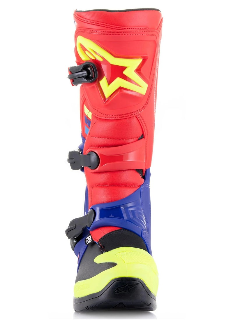 Alpinestars - حذاء Alpinestars Tech 3 باللون الأحمر الفاتح والأزرق الداكن والأصفر الفلوري - Image 1