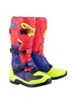 حذاء Alpinestars Tech 3 باللون الأحمر الفاتح والأزرق الداكن والأصفر الفلوري