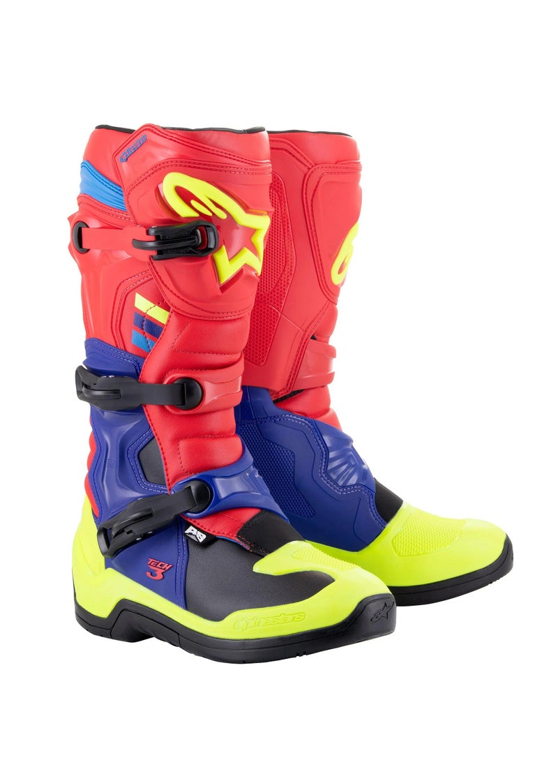 Alpinestars - حذاء Alpinestars Tech 3 باللون الأحمر الفاتح والأزرق الداكن والأصفر الفلوري - Image 1