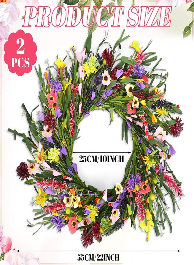 Hotop 2 Pcs Spring Summer Door Wreath for Front Door 22'' Artificial Daisy and Lavender Wildflower Big Faux Spring Floral Flower Wreath for Indoor Outdoor Home Wedding Party Decor - Image 2