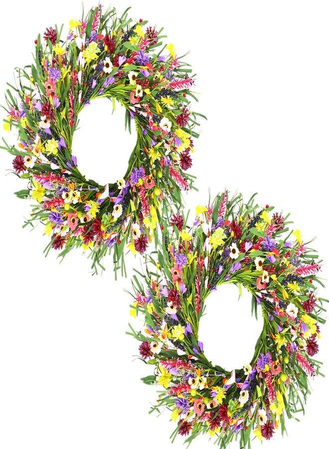 Hotop 2 Pcs Spring Summer Door Wreath for Front Door 22'' Artificial Daisy and Lavender Wildflower Big Faux Spring Floral Flower Wreath for Indoor Outdoor Home Wedding Party Decor - Image 1
