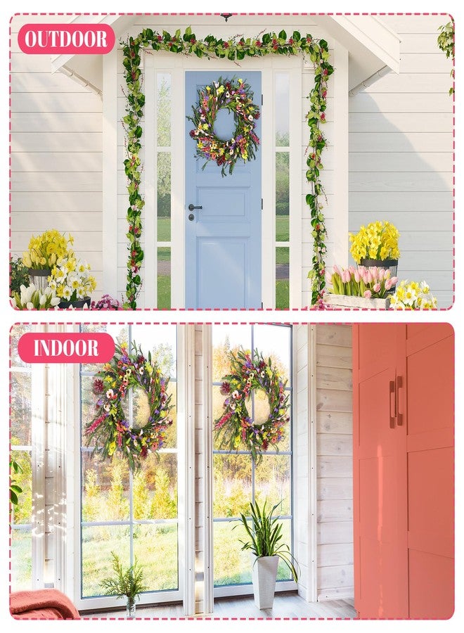 Hotop 2 Pcs Spring Summer Door Wreath for Front Door 22'' Artificial Daisy and Lavender Wildflower Big Faux Spring Floral Flower Wreath for Indoor Outdoor Home Wedding Party Decor - Image 4