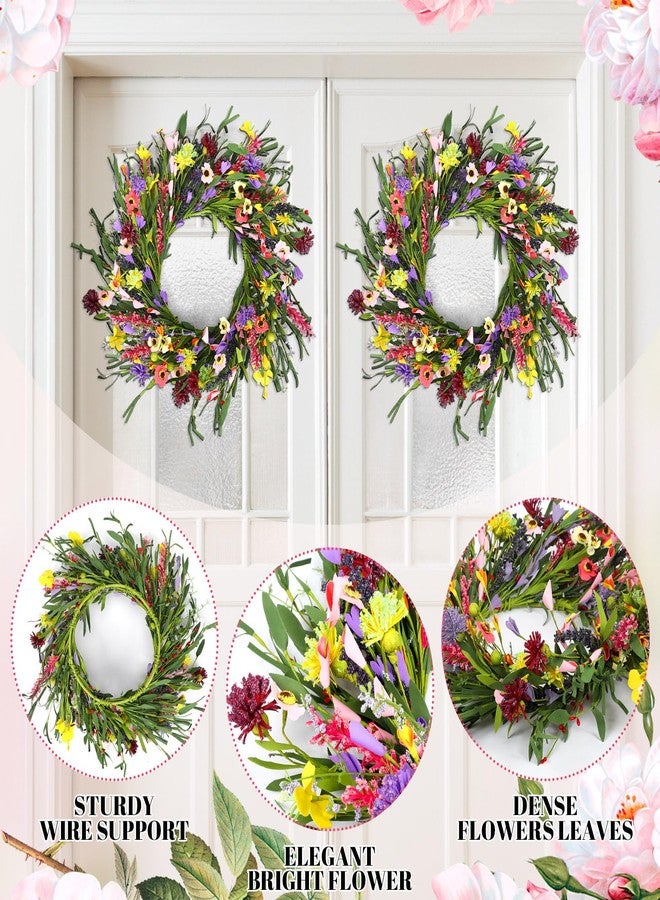 Hotop 2 Pcs Spring Summer Door Wreath for Front Door 22'' Artificial Daisy and Lavender Wildflower Big Faux Spring Floral Flower Wreath for Indoor Outdoor Home Wedding Party Decor - Image 3