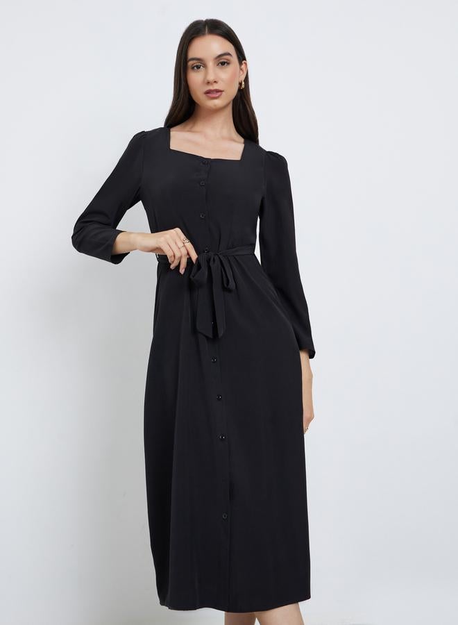 Styli Black Midi Dress with Long Sleeves - Image 2