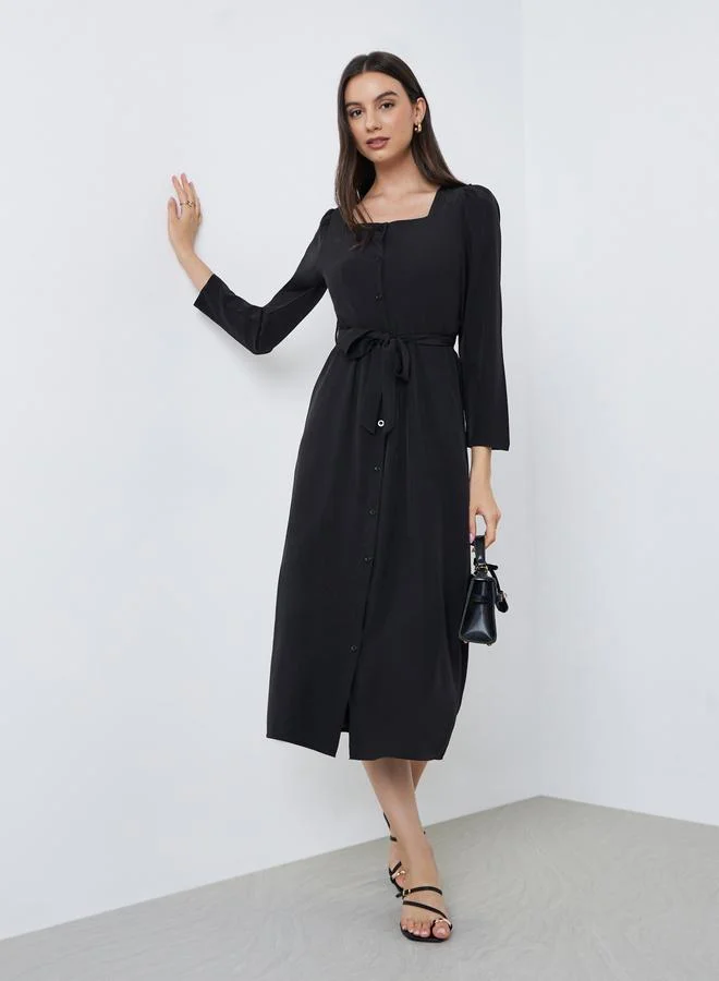 Black Midi Dress with Long Sleeves