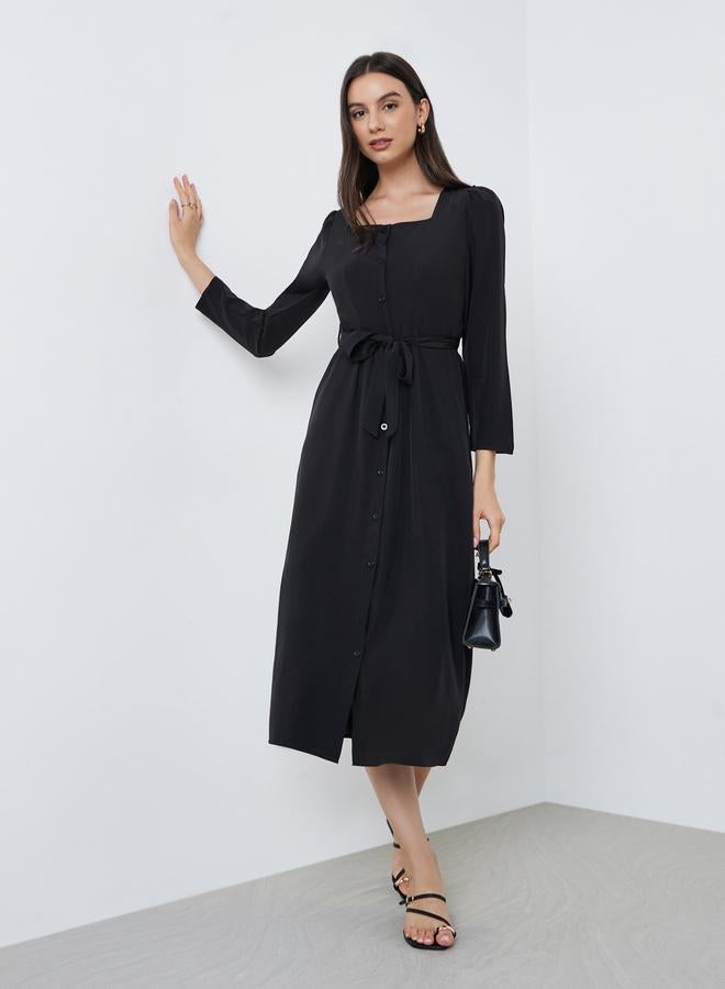 Styli Black Midi Dress with Long Sleeves - Image 1