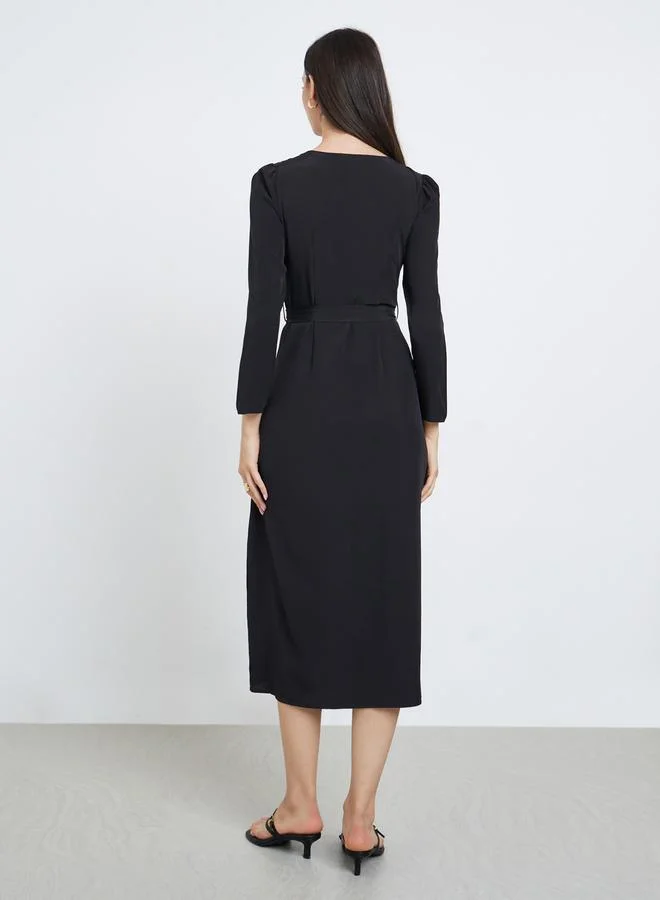 Styli Black Midi Dress with Long Sleeves
