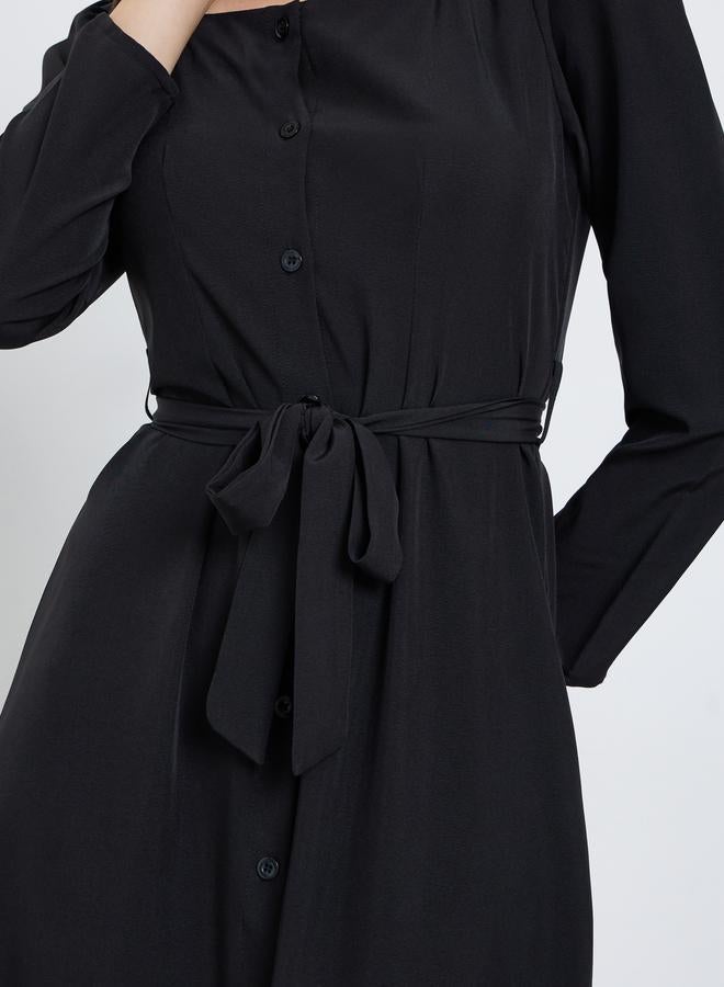 Styli Black Midi Dress with Long Sleeves - Image 3
