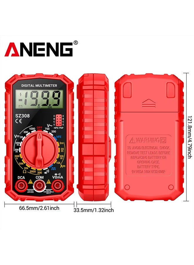 SZ308 Square Wave Digital Tester 1999 Counts HFE Triode Buzzer Multimeter AC/DC Voltage 10A Current Multimeters Meter Tool - Image 3